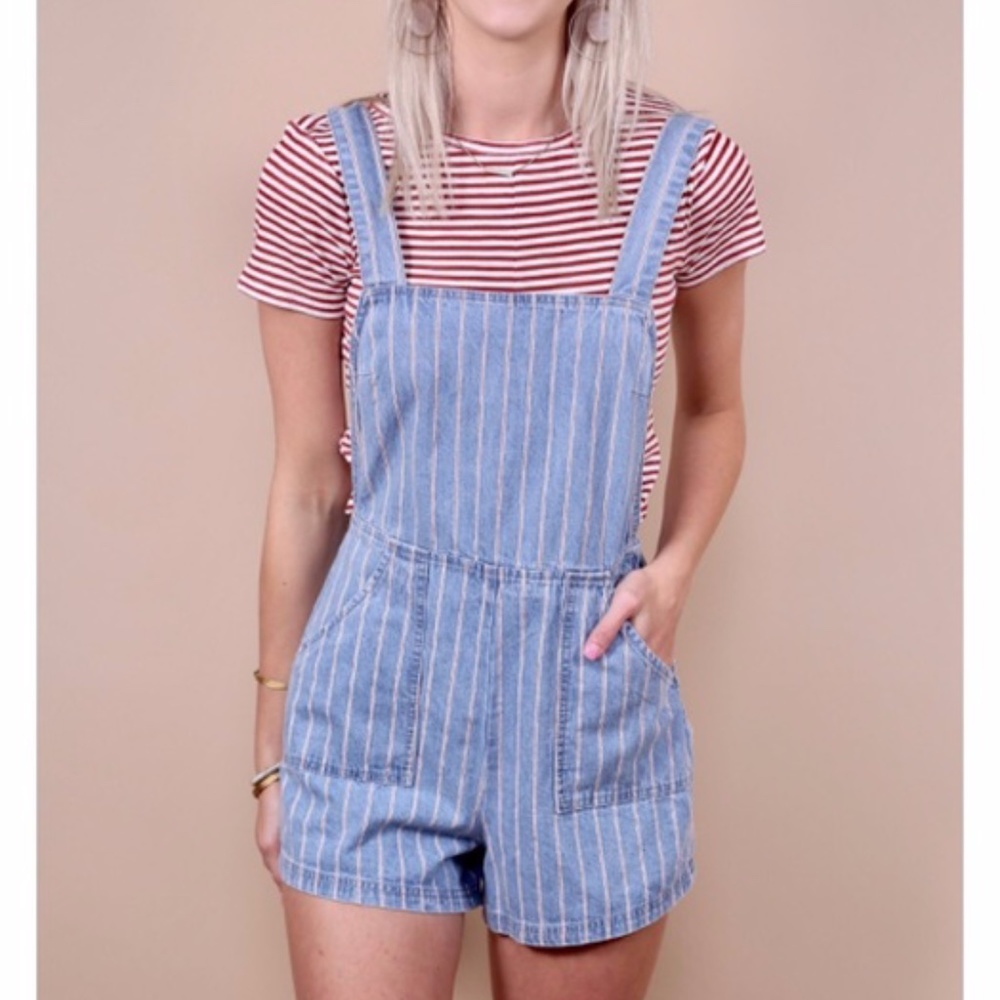 Draw the Line Denim Pinstripe romper